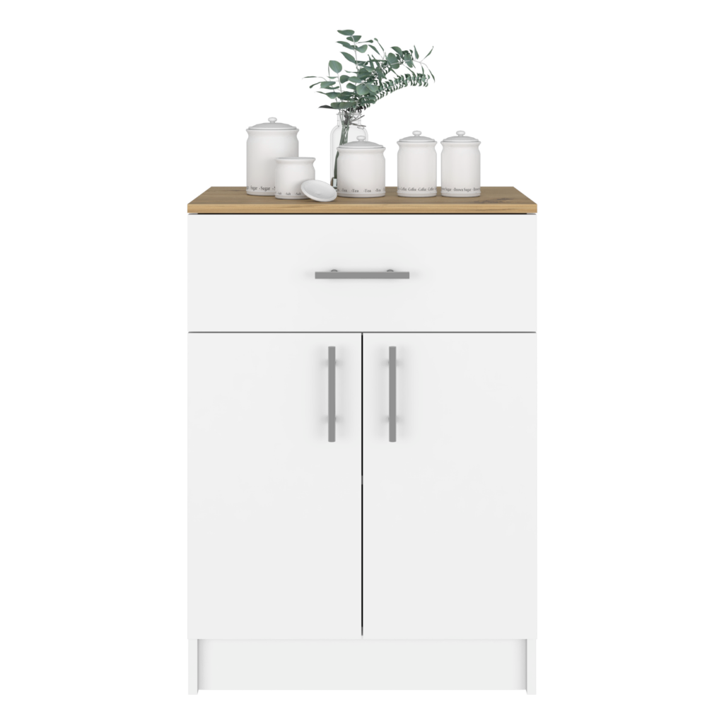 Pantry Cabinet Netal, One Drawer, White / Light Oak Finish-3