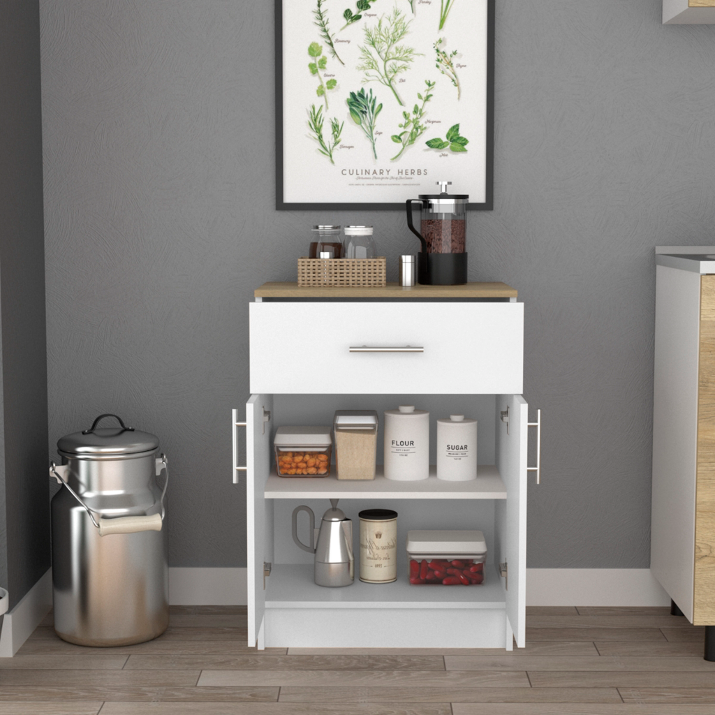 Pantry Cabinet Netal, One Drawer, White / Light Oak Finish-1