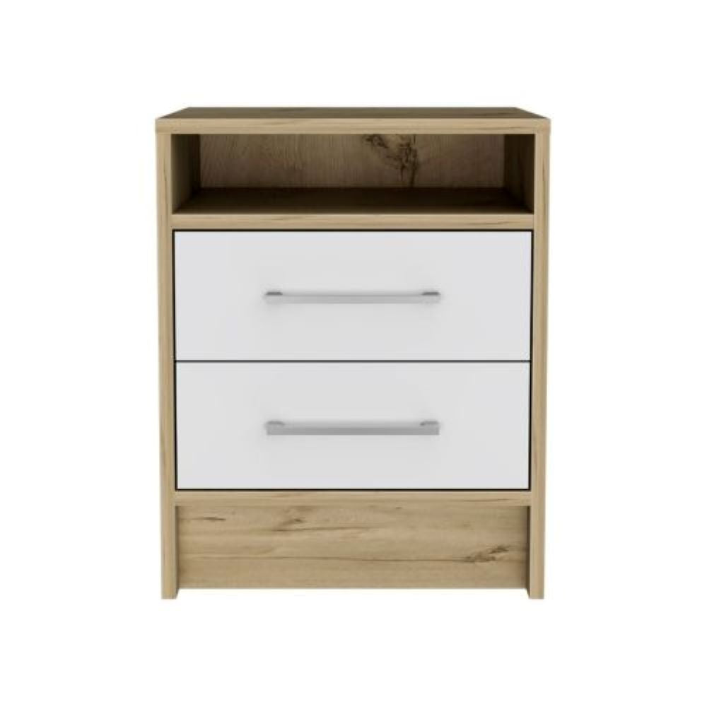 Nightstand Cartiz, Two Drawers, White / Light Oak Finish-3