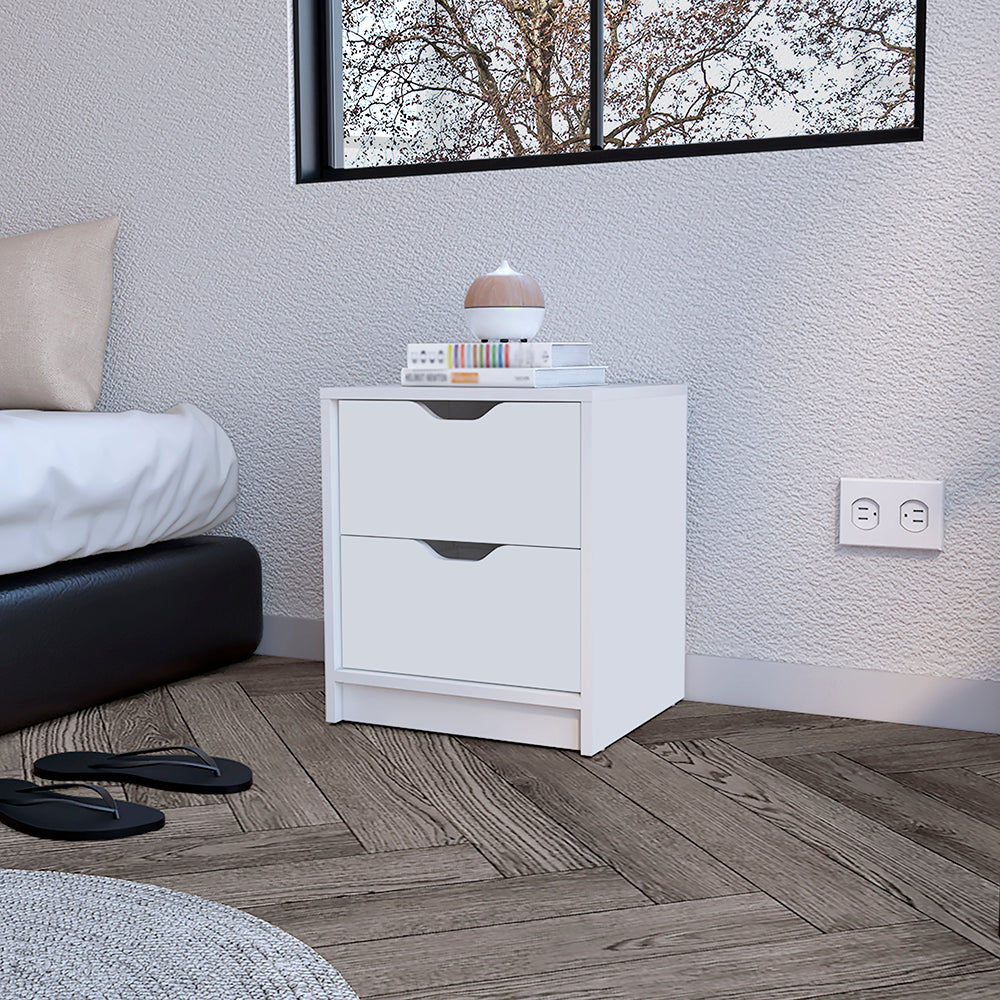 Nightstand Gandu, Two Drawers, White Finish-0