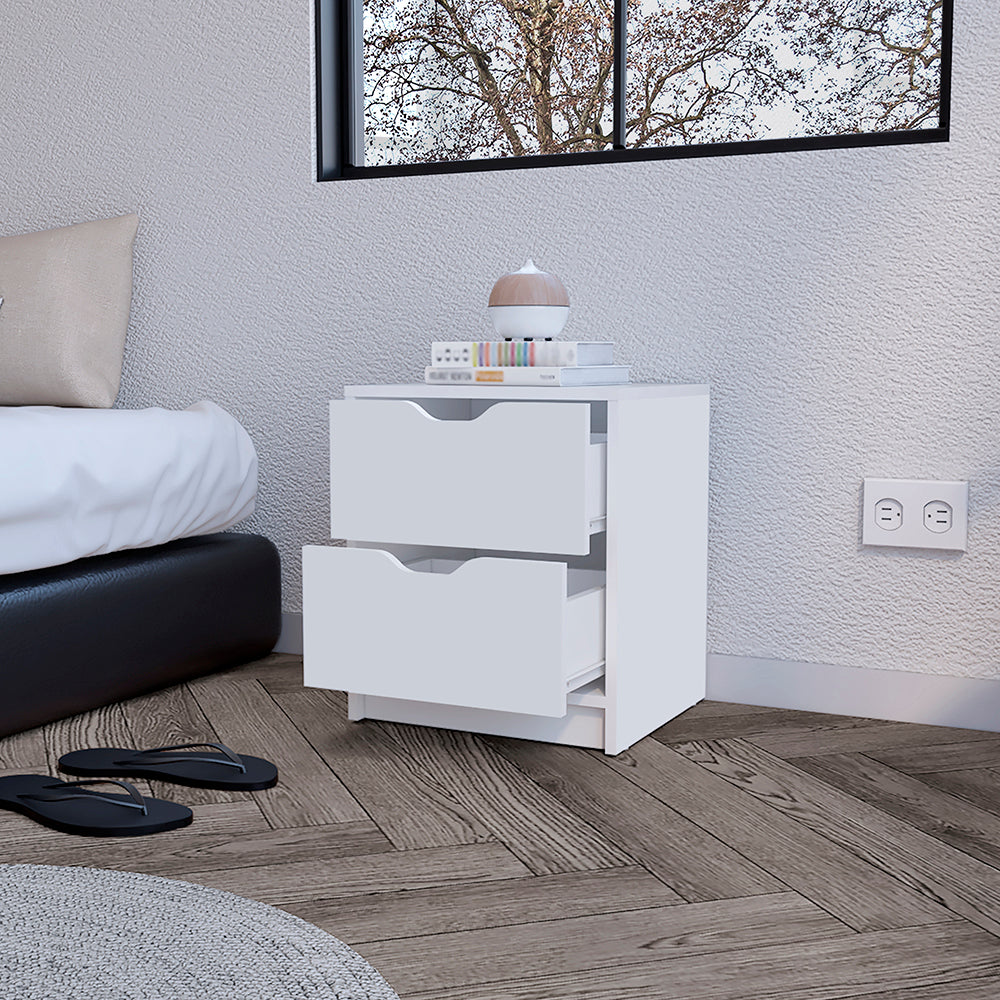 Nightstand Gandu, Two Drawers, White Finish-1