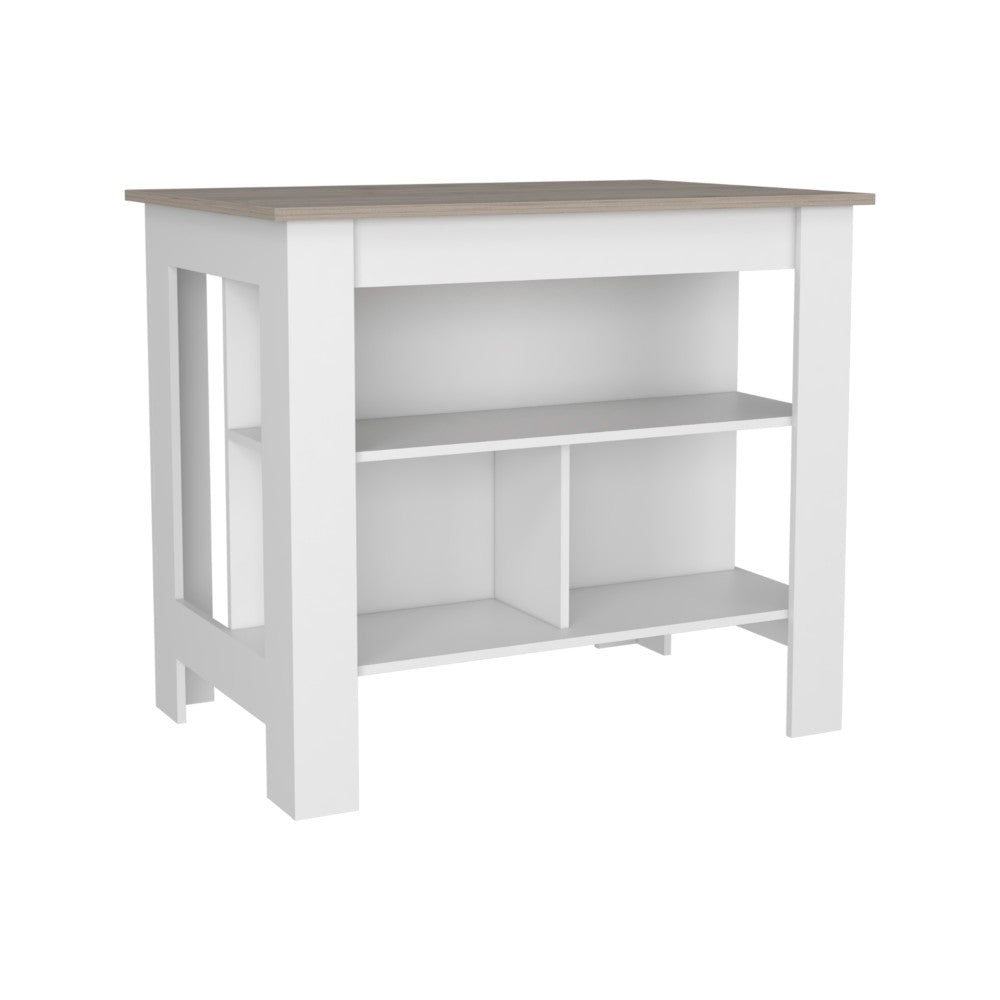 Kitchen Island Antibacterial Dozza, Three Shelves, Light Gray / White Finish-2