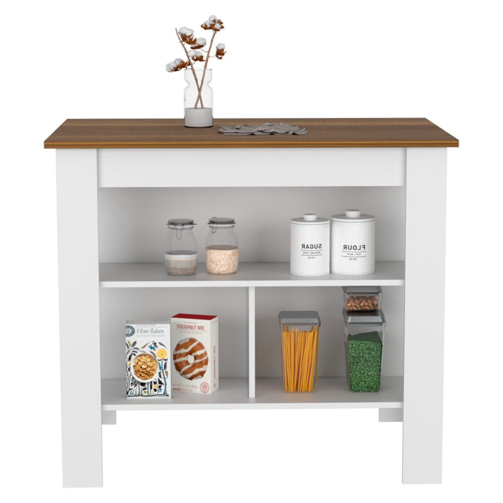 Kitchen Island Dozza, Three Shelves, White / Walnut Finish-1