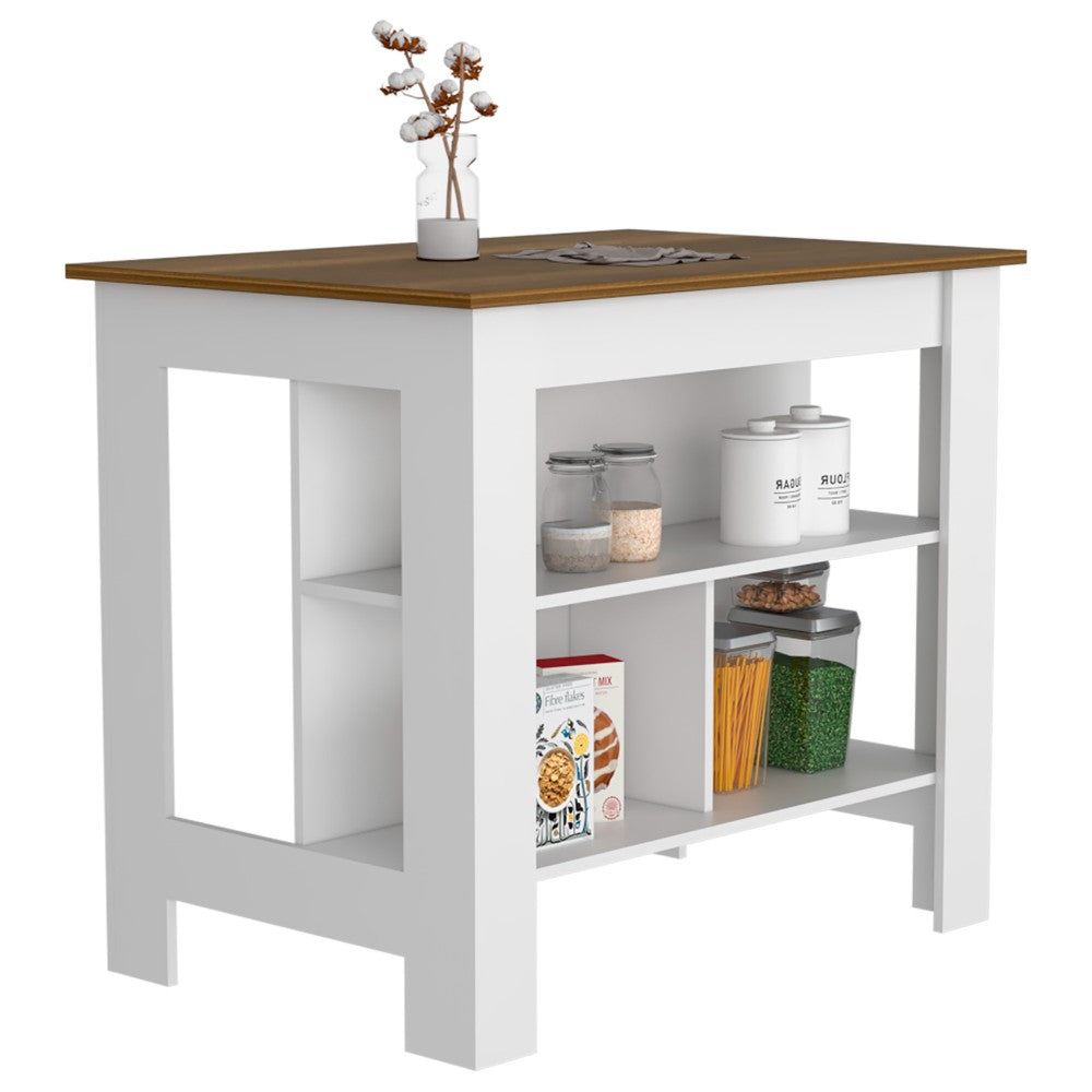 Kitchen Island Dozza, Three Shelves, White / Walnut Finish-3