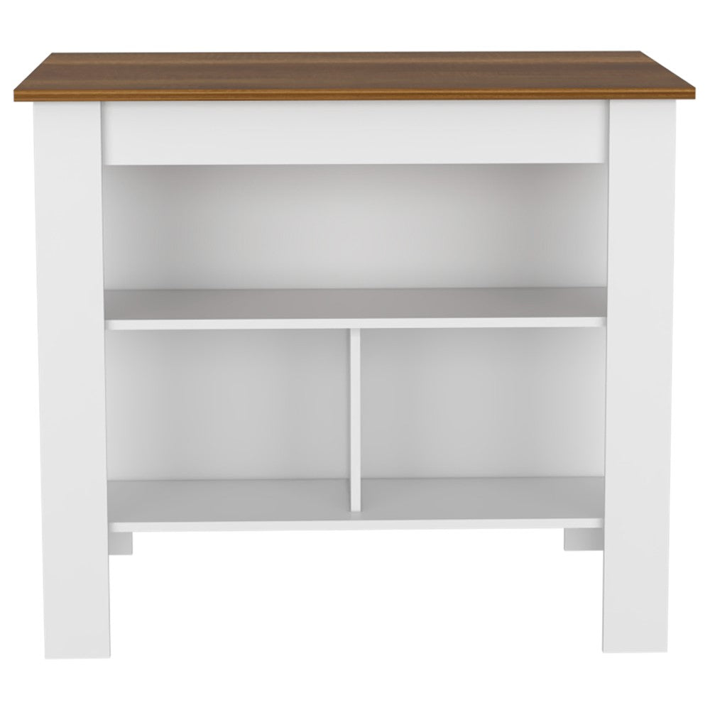 Kitchen Island Dozza, Three Shelves, White / Walnut Finish-2