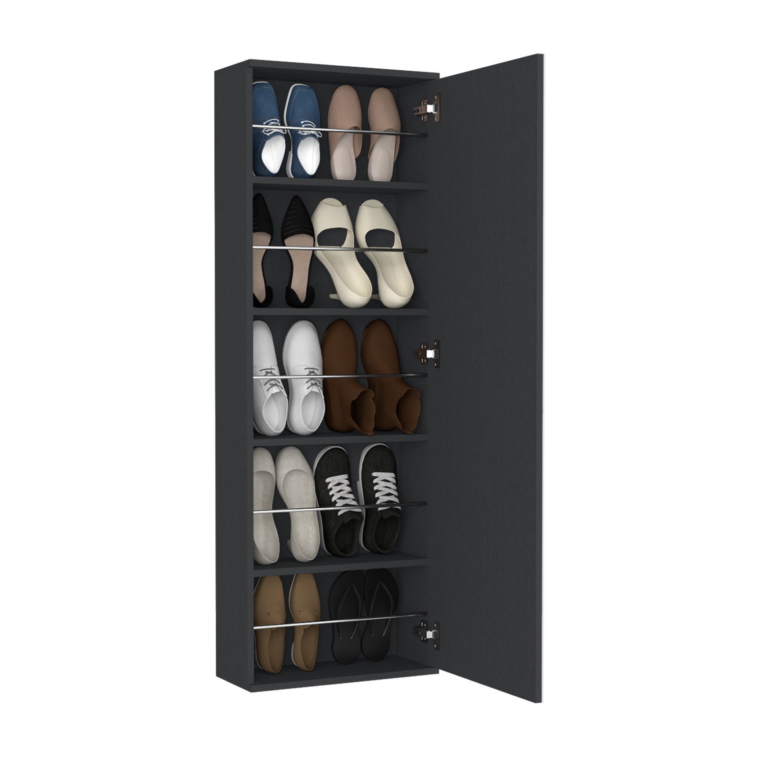 Wall Mounted Shoe Rack With Mirror Chimg, Single Door, Black Wengue Finish-3