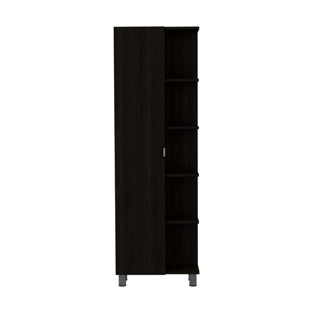 Corner Cabinet Womppi, Five Open Shelves, Single Door, Black Wengue Finish-3