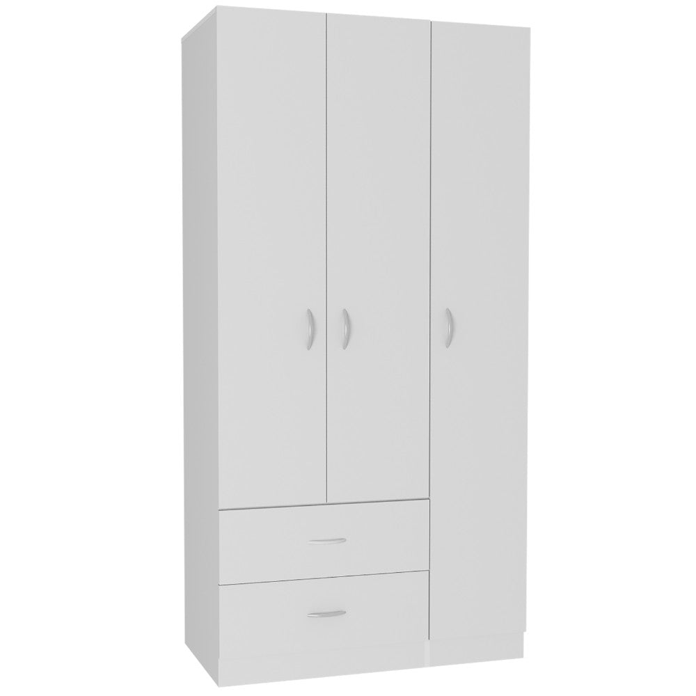 Three Door Armoire Clark, Metal Rod, White Finish-4