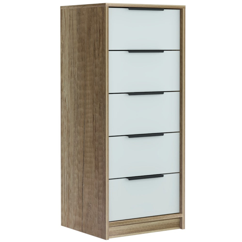 5 Drawers Dresser Maryland, Metal Handle, White / Pine Finish-4