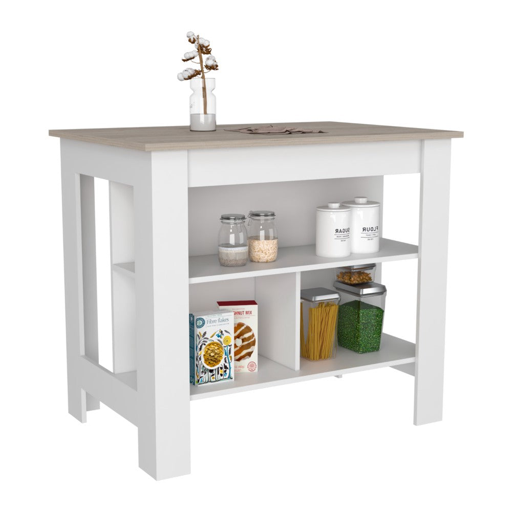 Kitchen Island Antibacterial Dozza, Three Shelves, Light Gray / White Finish-3