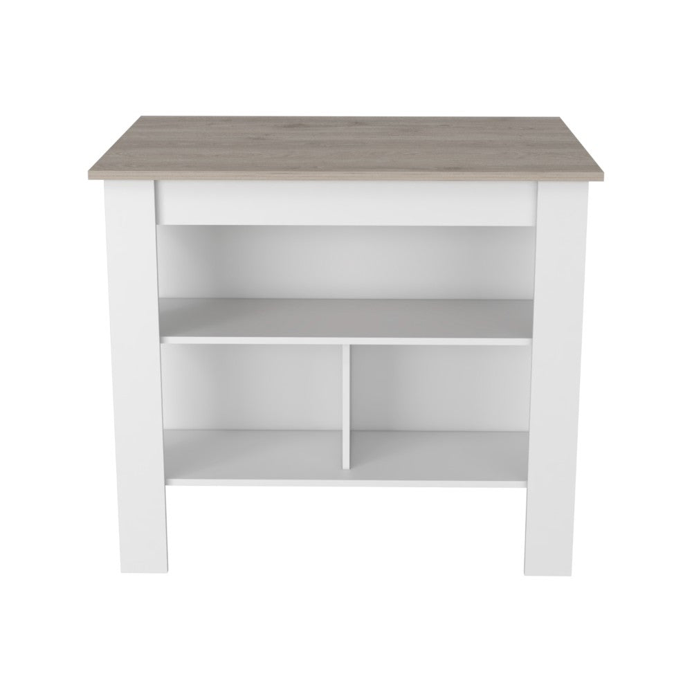 Kitchen Island Antibacterial Dozza, Three Shelves, Light Gray / White Finish-4