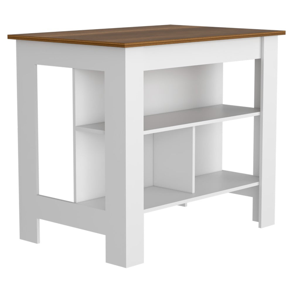 Kitchen Island Dozza, Three Shelves, White / Walnut Finish-4