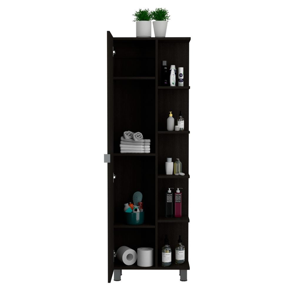 Corner Cabinet Womppi, Five Open Shelves, Single Door, Black Wengue Finish-4