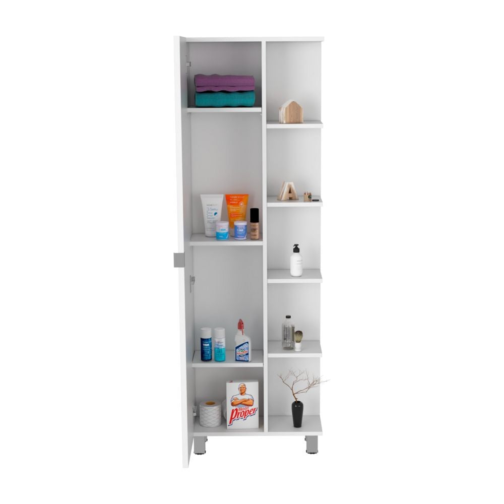 Corner Cabinet Womppi, Five Open Shelves, Single Door, White Finish-2