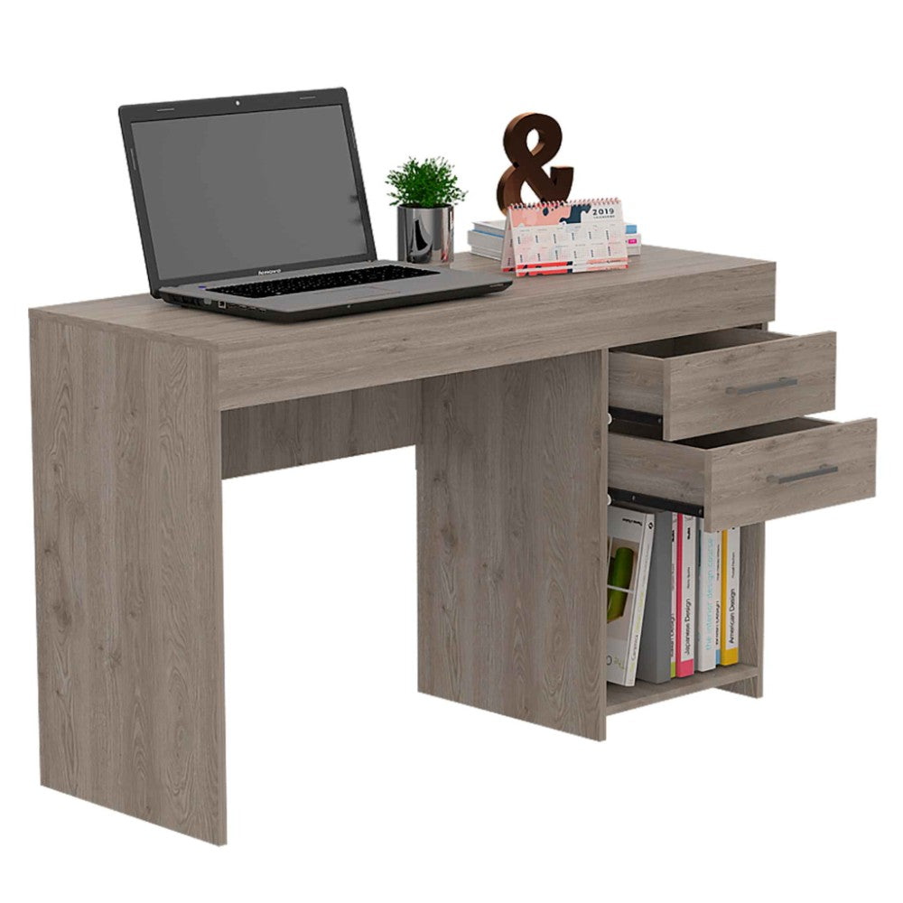 Computer Desk Limestone, Two Drawers, Light Gray Finish-4