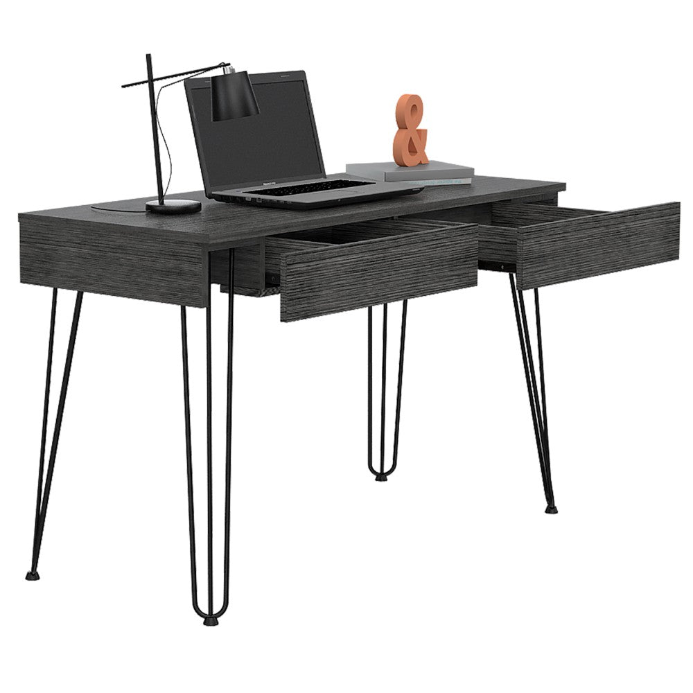 Desk Hinsdale with Hairpin Legs and Two Drawers, Black Wengue Finish-4