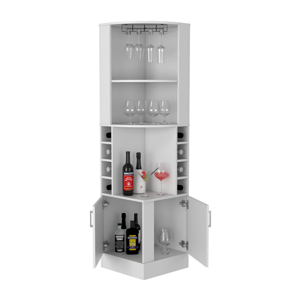 Bar Cabinet Papprika, 8 Wine Cubbies, Double Door, White Finish-2