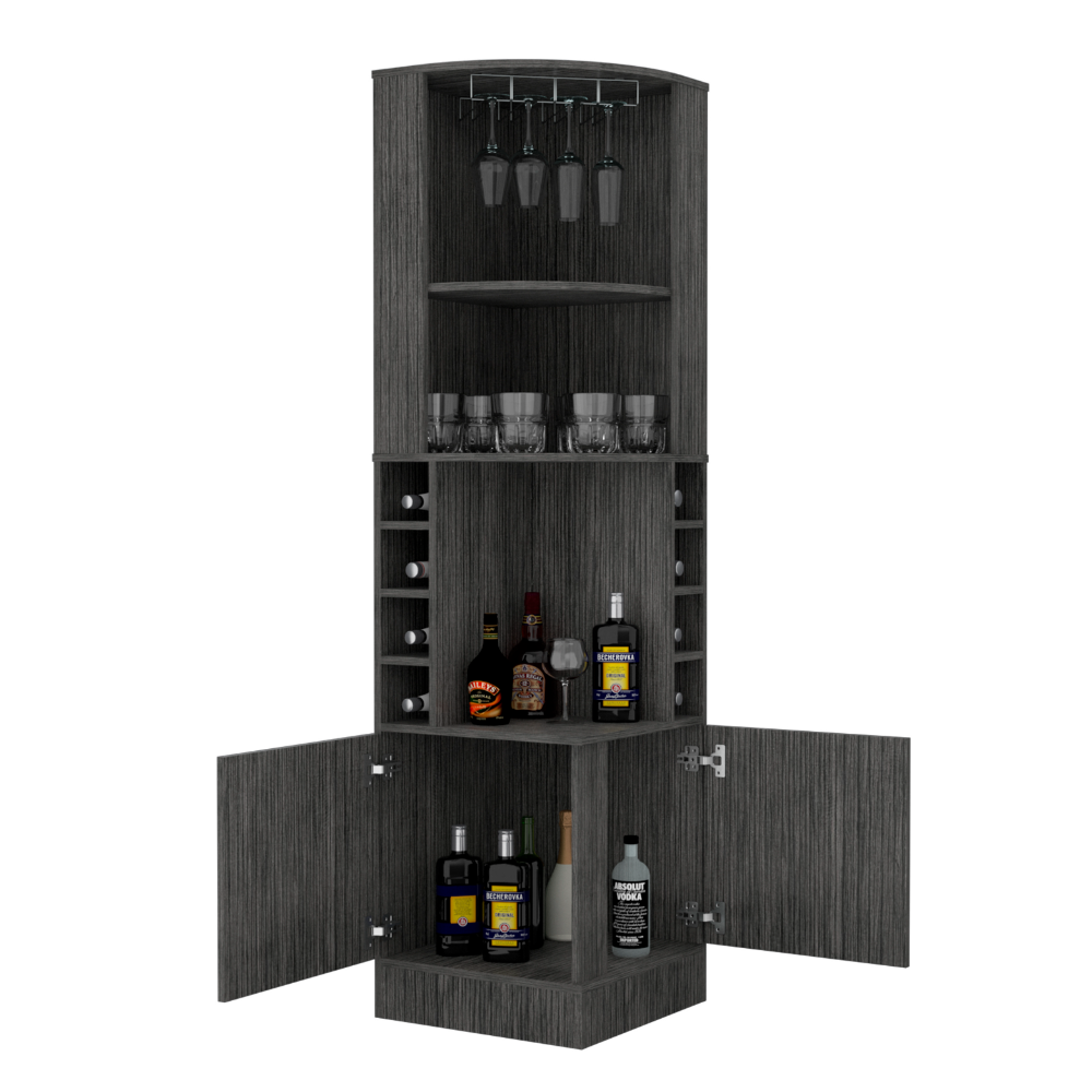 Bar Cabinet Papprika, 8 Wine Cubbies, Double Door, Smokey Oak Finish-2