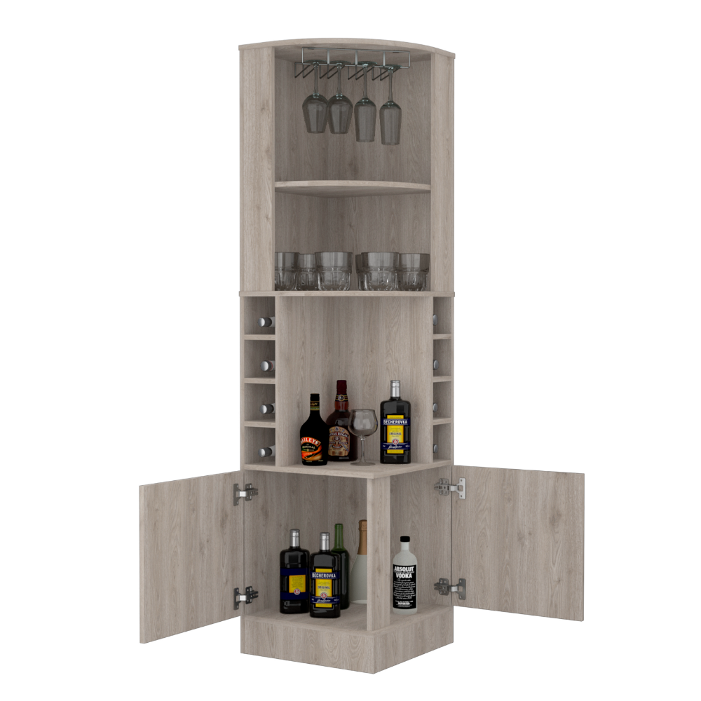 Bar Cabinet Papprika, 8 Wine Cubbies, Double Door, Light Gray Finish-2