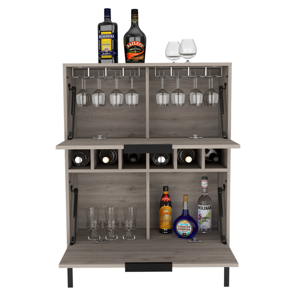 Bar Cabinet Puertu, Six Wine Cubbies, Double Door Cabinet, Light Gray Finish-2