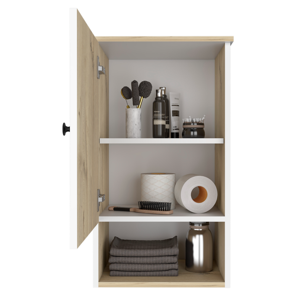 Medicine Cabinet Porto, Two Internal Shelves, Light Oak / White Finish-1