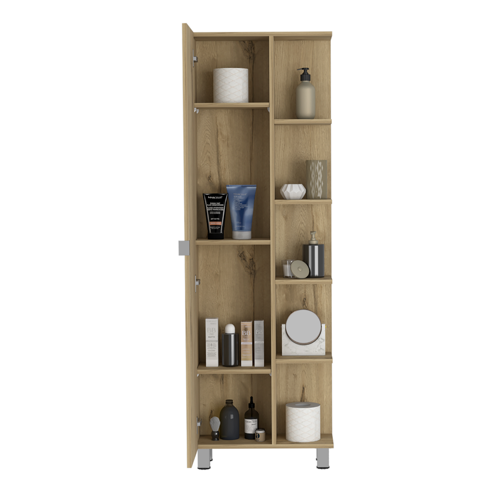 Corner Cabinet Womppi, Five Open Shelves, Single Door, Light Oak Finish-2