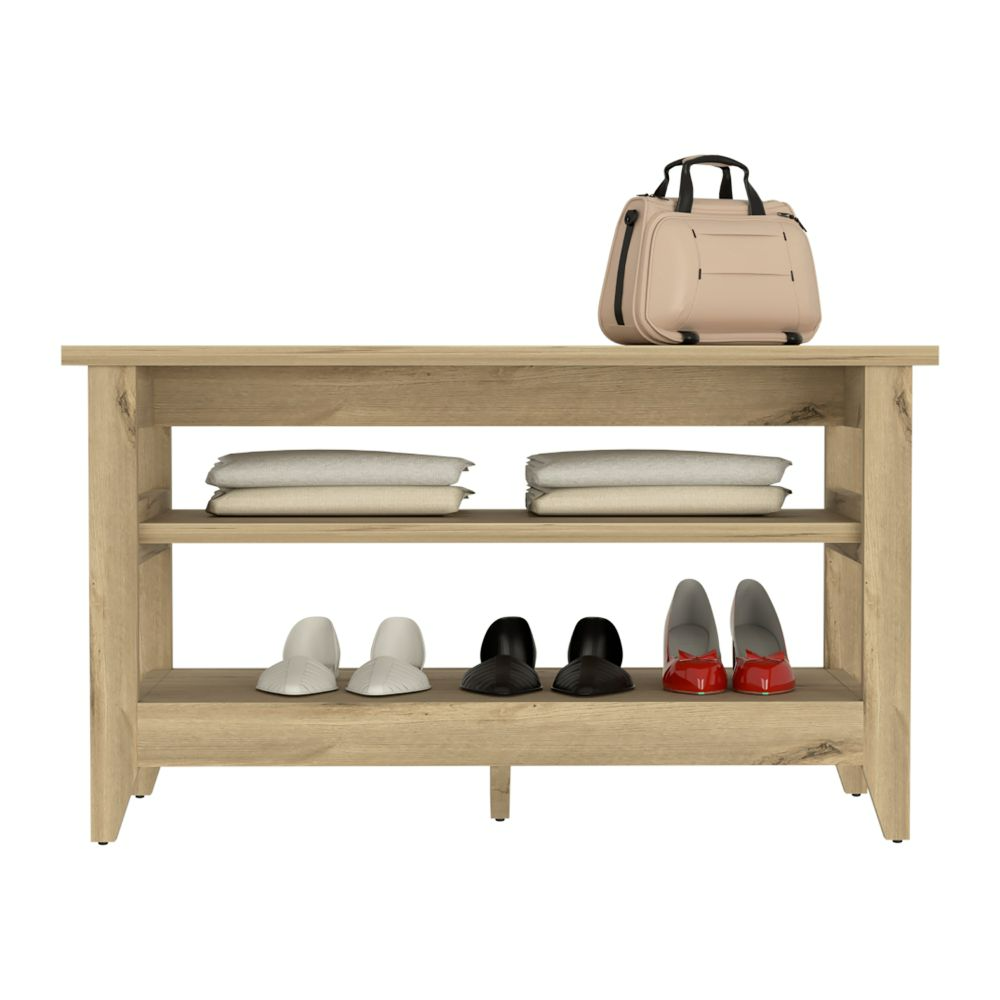 Storage Bench Susho, Upper and Lower Shelf, Light Oak Finish-1