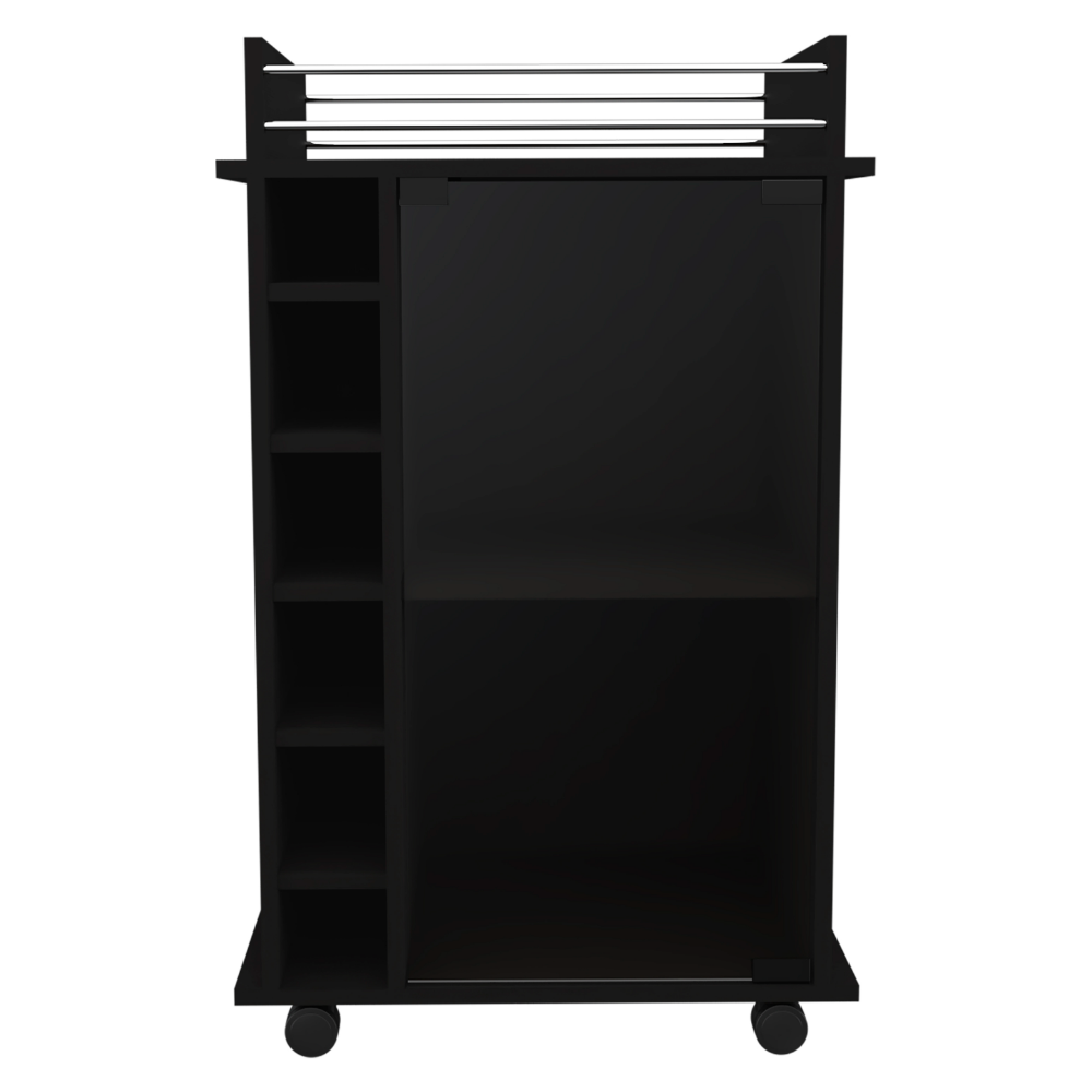 Bar Cart Baltimore, Two Tier Cabinet With Glass Door, Six Wine Cubbies, Black Wengue Finish-3