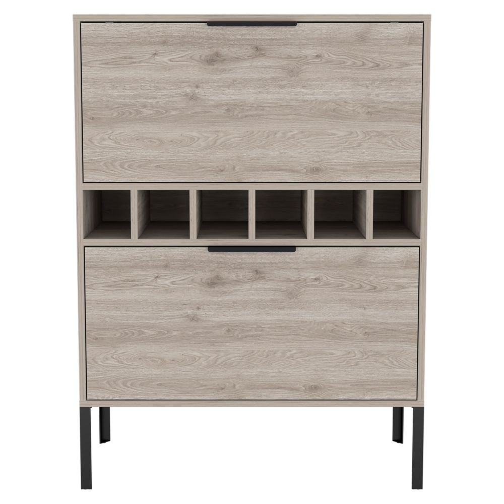 Bar Cabinet Puertu, Six Wine Cubbies, Double Door Cabinet, Light Gray Finish-3