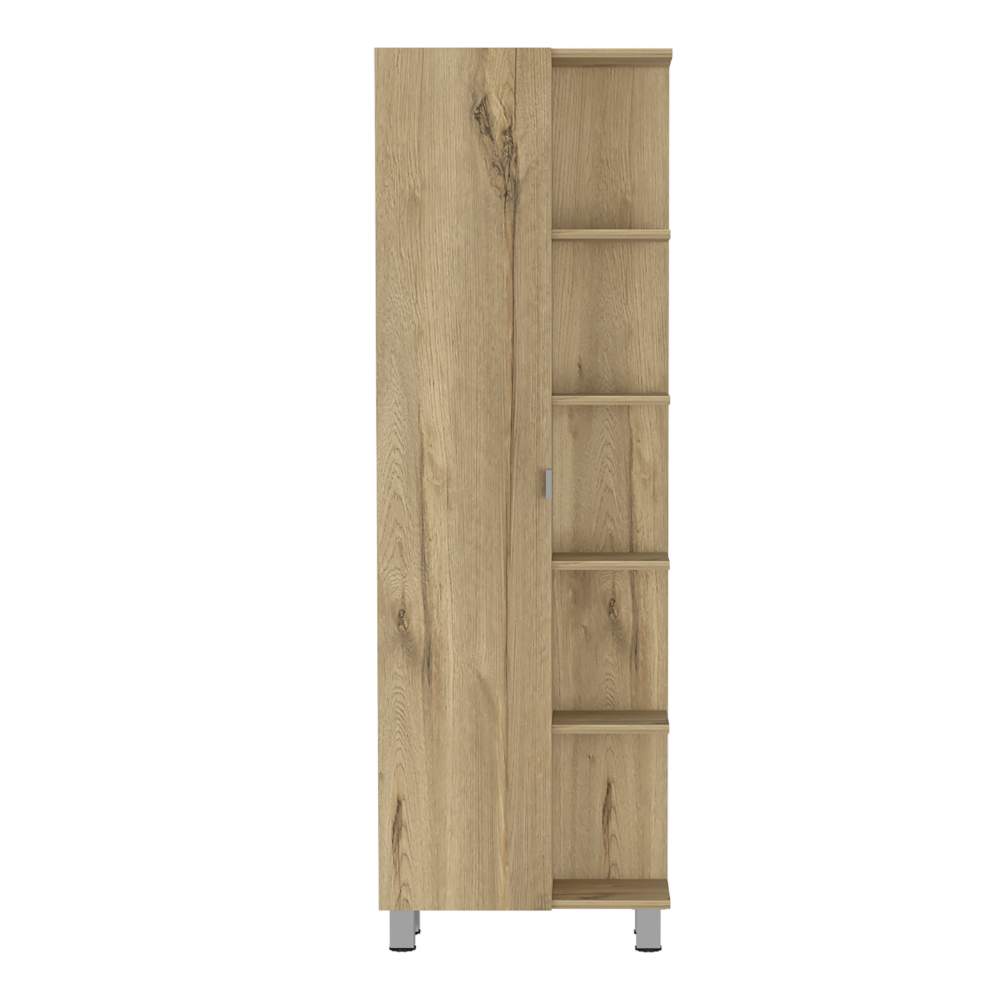 Corner Cabinet Womppi, Five Open Shelves, Single Door, Light Oak Finish-3