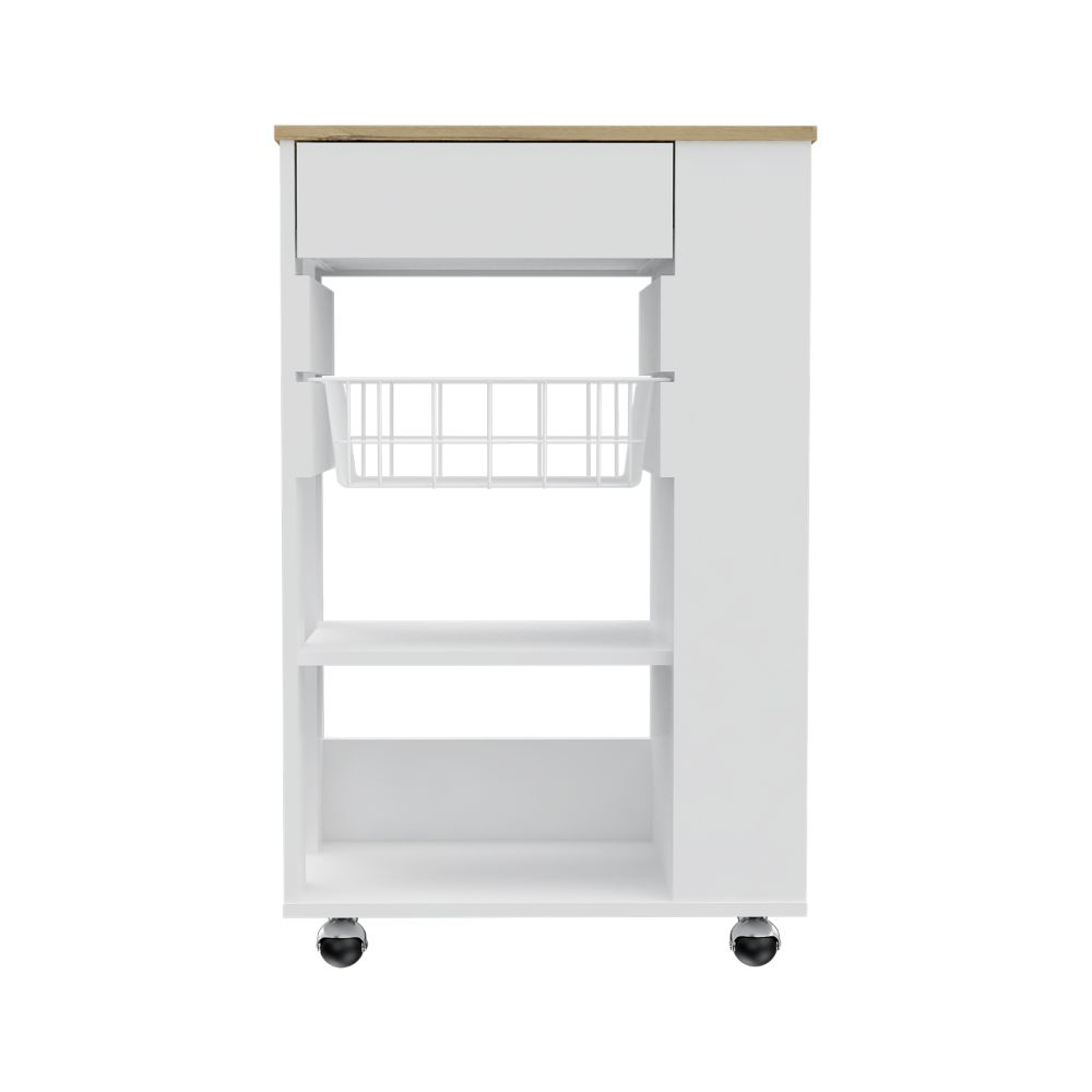 Kitchen Cart Sonex, One Drawer, Two Open Shelves, Four Casters, White / Light Oak Finish-4