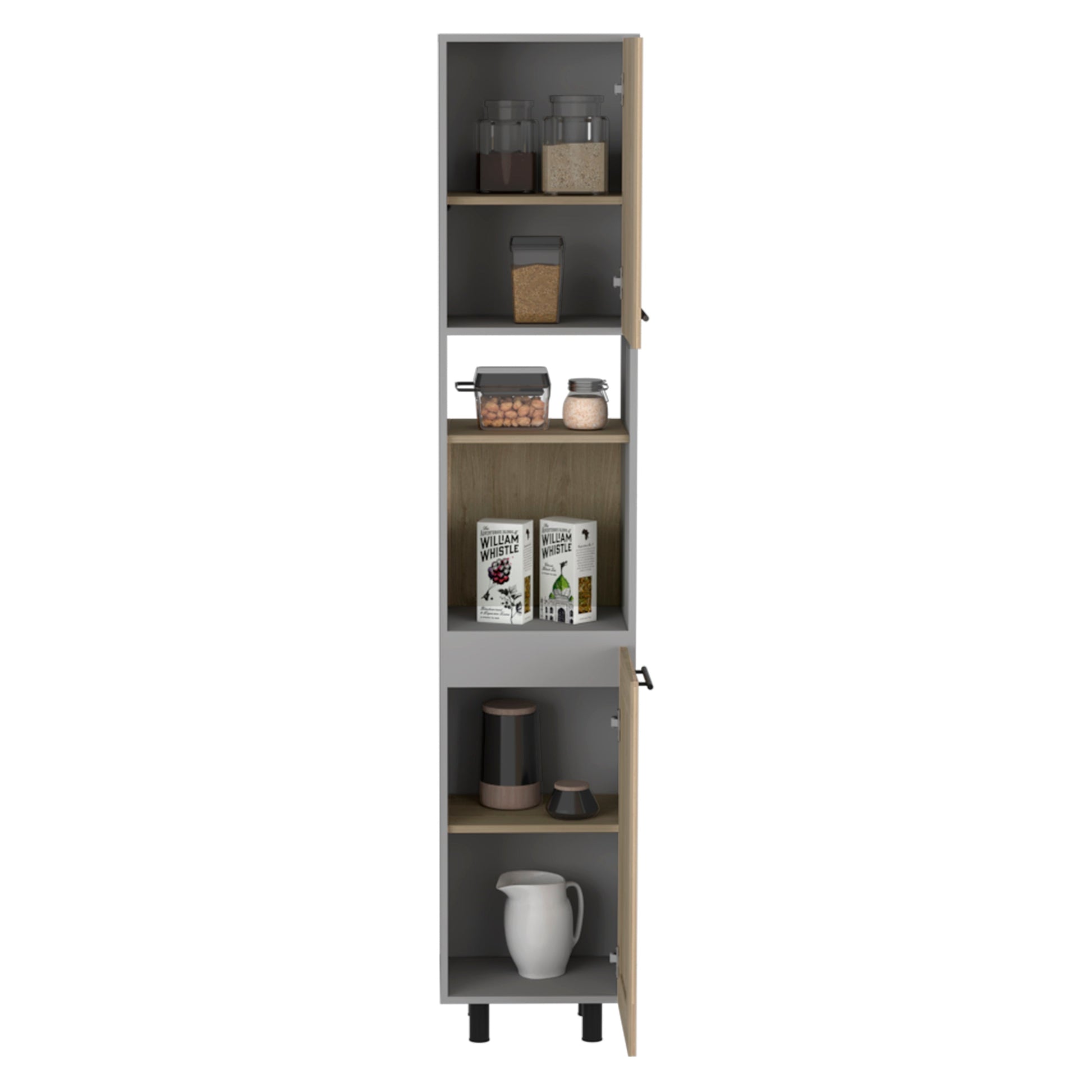 Kitchen Pantry Retrit, Double Door, Six Shelves, Light Pine Finish-2