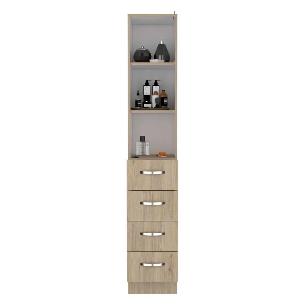 Linen Cabinet Epic, Three Shelves, Four Drawers, Light Pine / White Finish-2