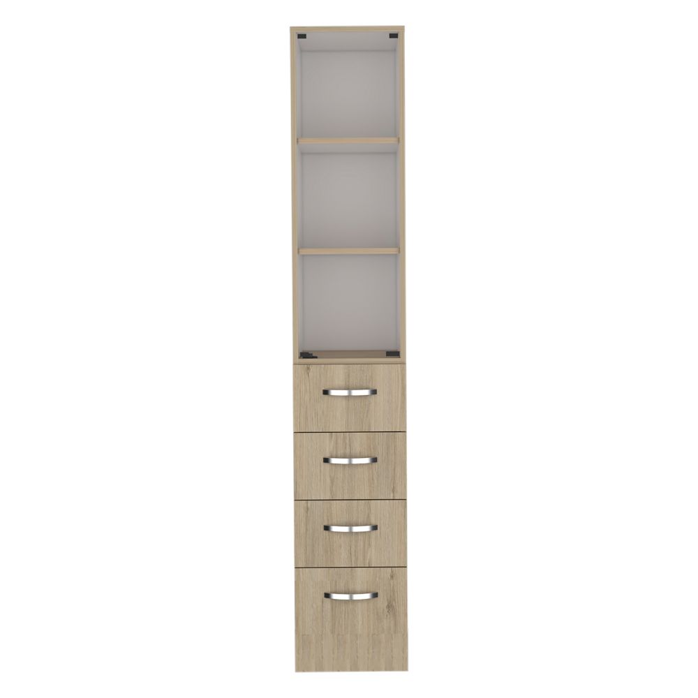 Linen Cabinet Epic, Three Shelves, Four Drawers, Light Pine / White Finish-3