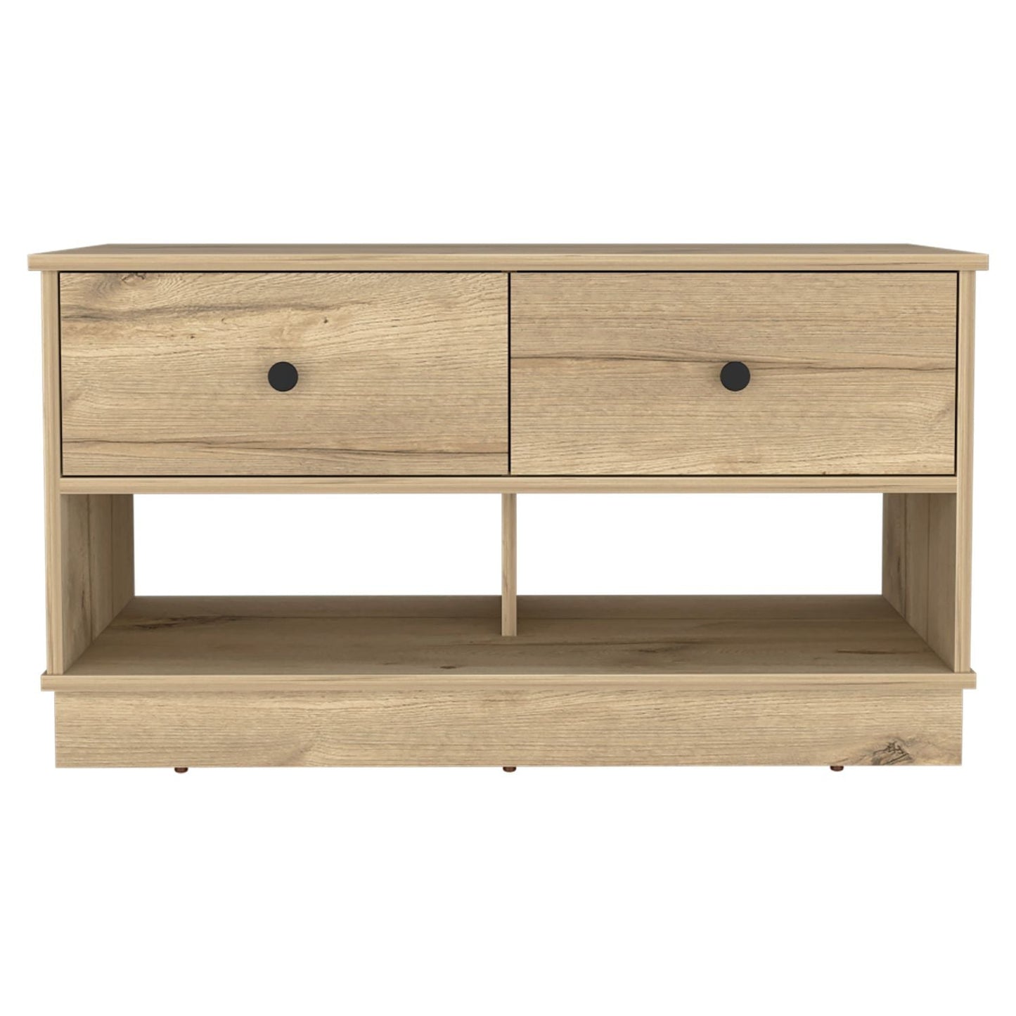 Storage Bench Beji, Lower Shelf, Two Drawers, Light Oak Finish-4