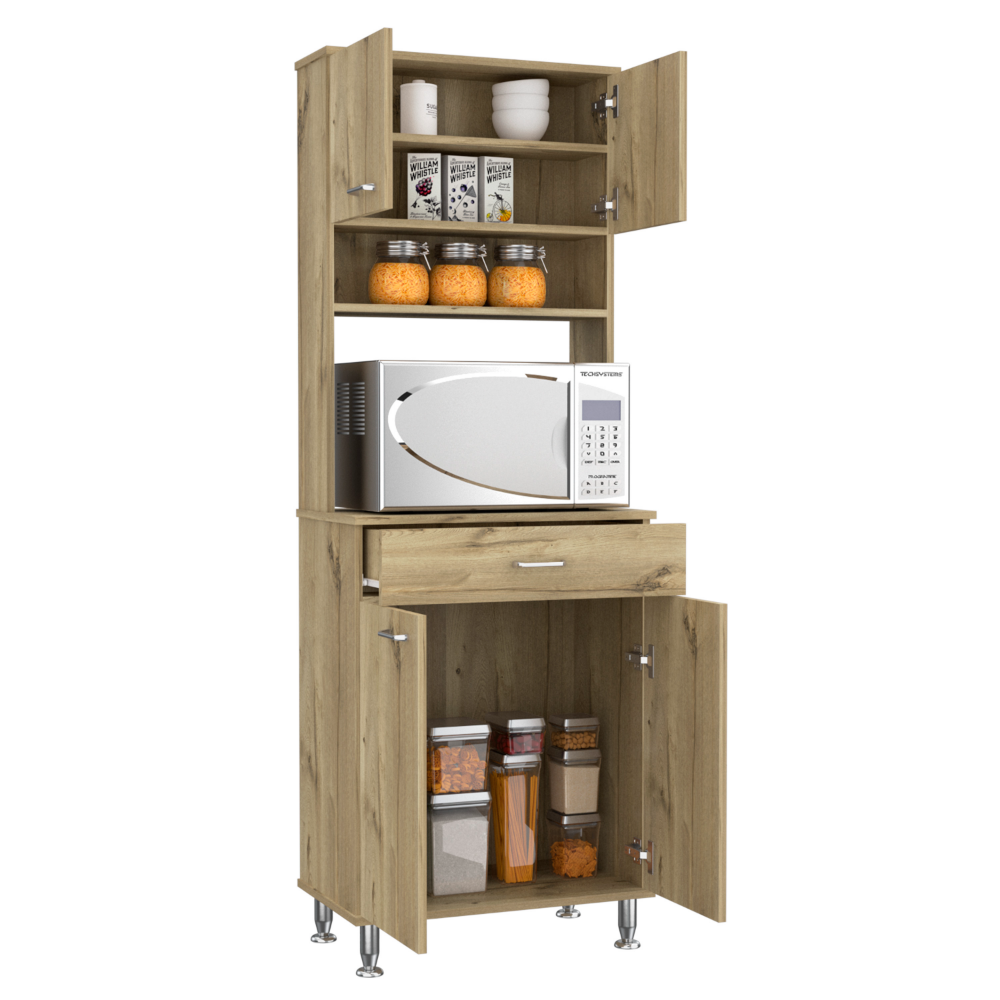 Pantry Piacenza,Two Double Door Cabinet, Light Oak Finish-4