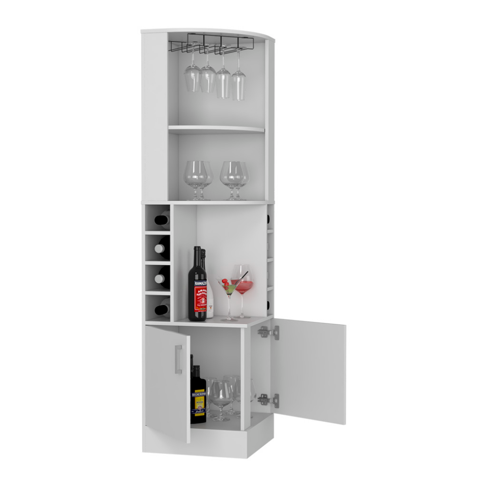 Bar Cabinet Papprika, 8 Wine Cubbies, Double Door, White Finish-4