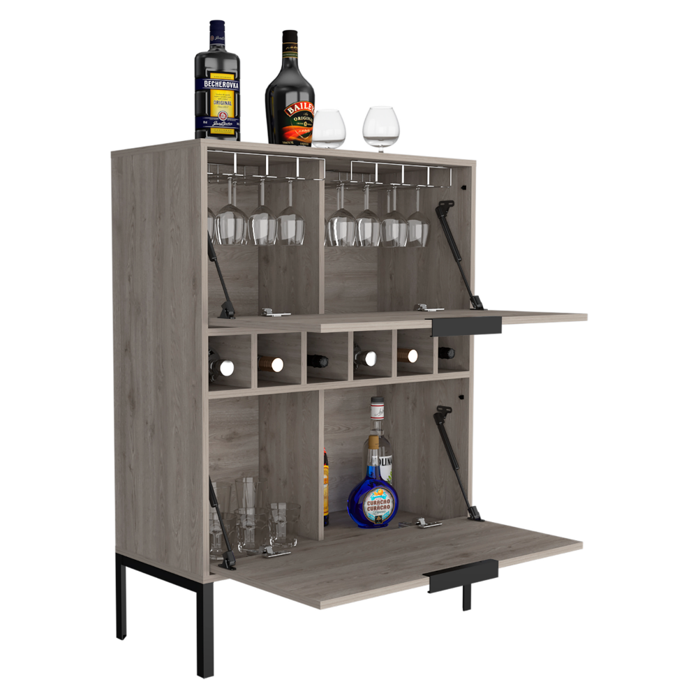 Bar Cabinet Puertu, Six Wine Cubbies, Double Door Cabinet, Light Gray Finish-4