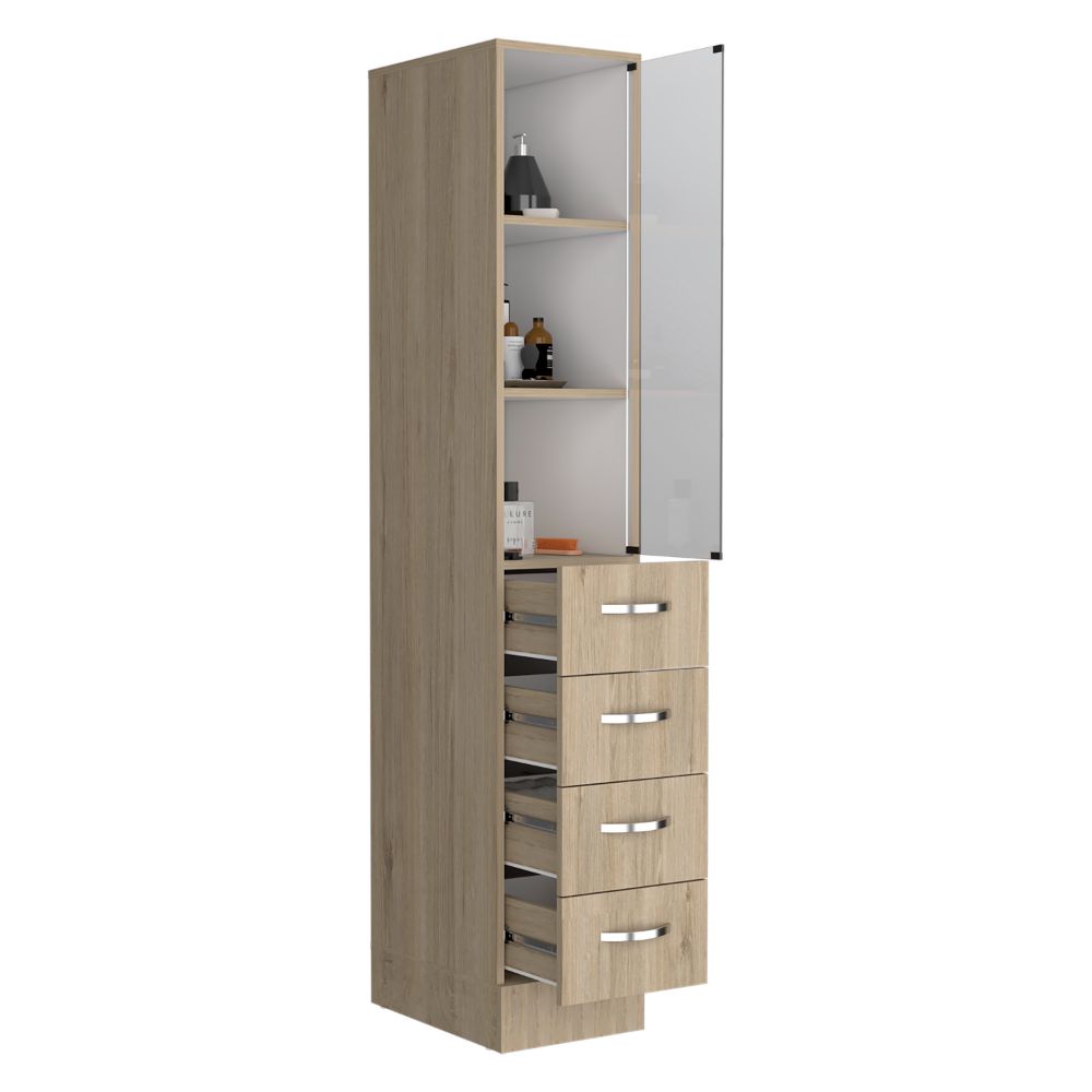 Linen Cabinet Epic, Three Shelves, Four Drawers, Light Pine / White Finish-4