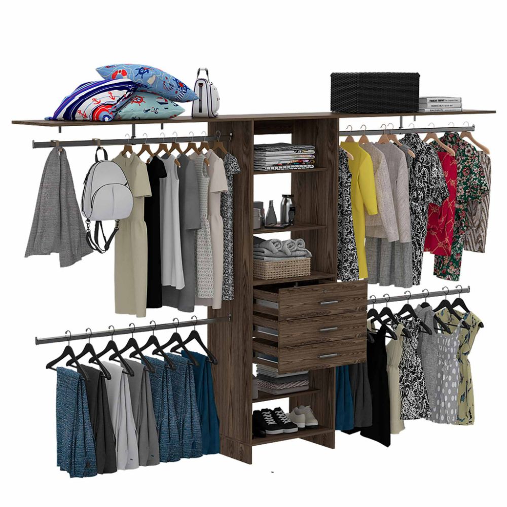 Closet System Pittsburg, Four Hanging Rods, Dark Walnut Finish-3