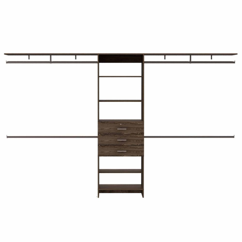 Closet System Pittsburg, Four Hanging Rods, Dark Walnut Finish-4