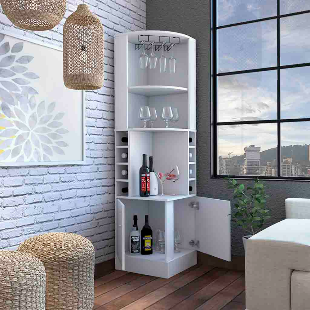 Bar Cabinet Papprika, 8 Wine Cubbies, Double Door, White Finish-1