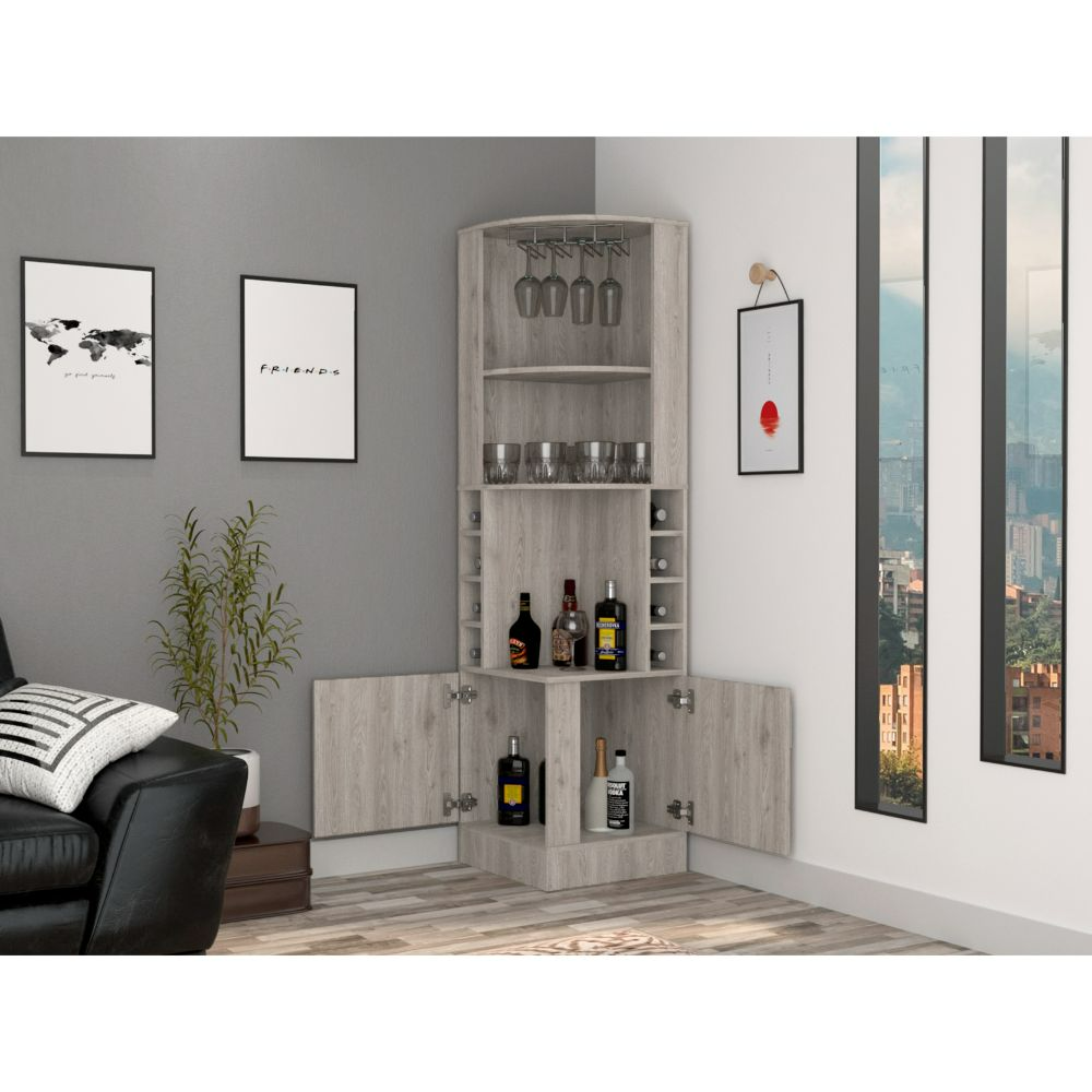 Bar Cabinet Papprika, 8 Wine Cubbies, Double Door, Light Gray Finish-1