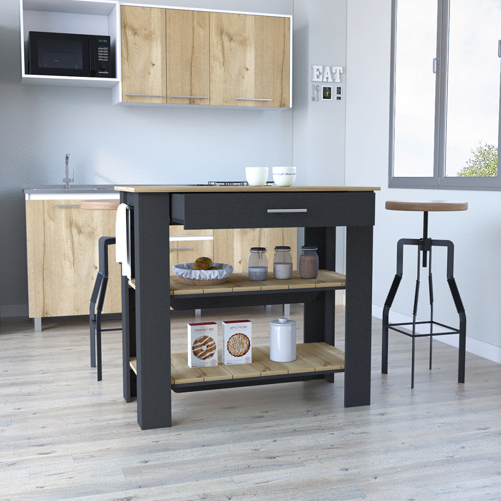 Kitchen Island 40 Inches Dozza, Two Shelves, Black Wengue / Light Oak Finish-1