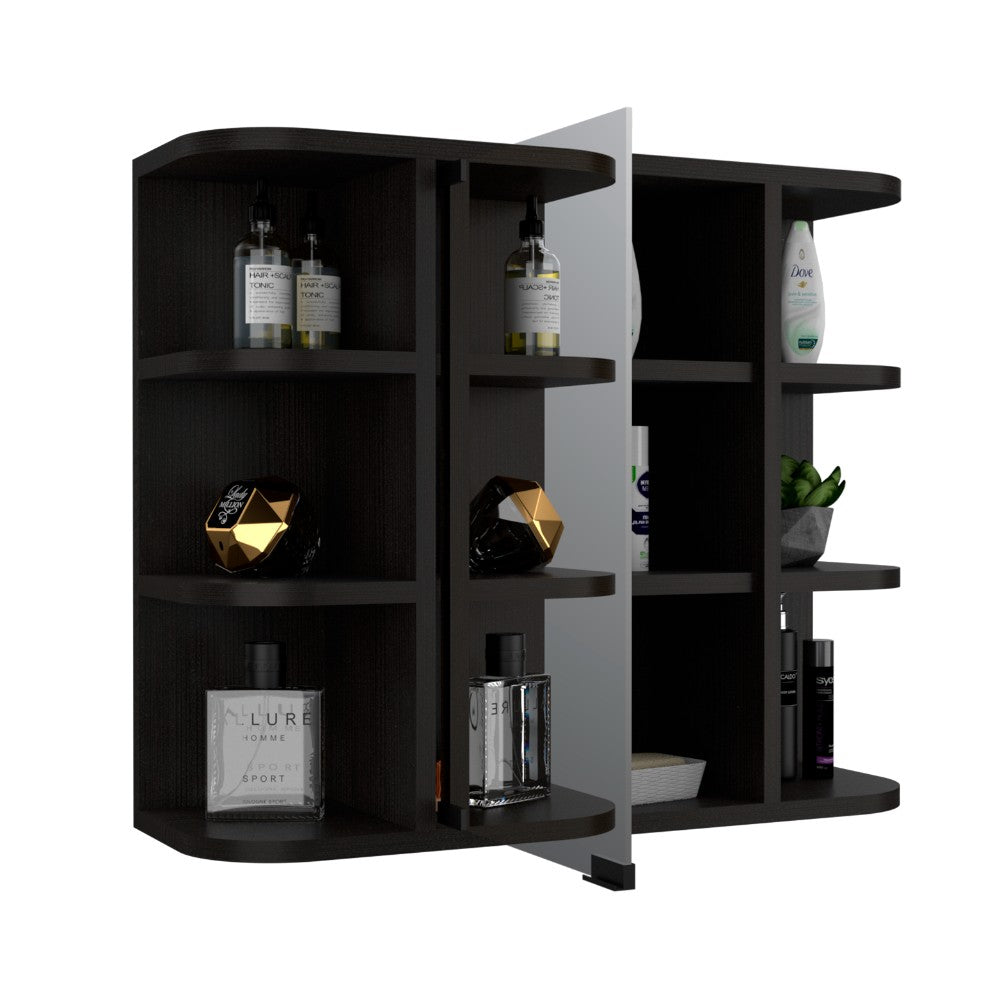 Medicine Cabinet Milano,Six External Shelves Mirror, Black Wengue Finish-4