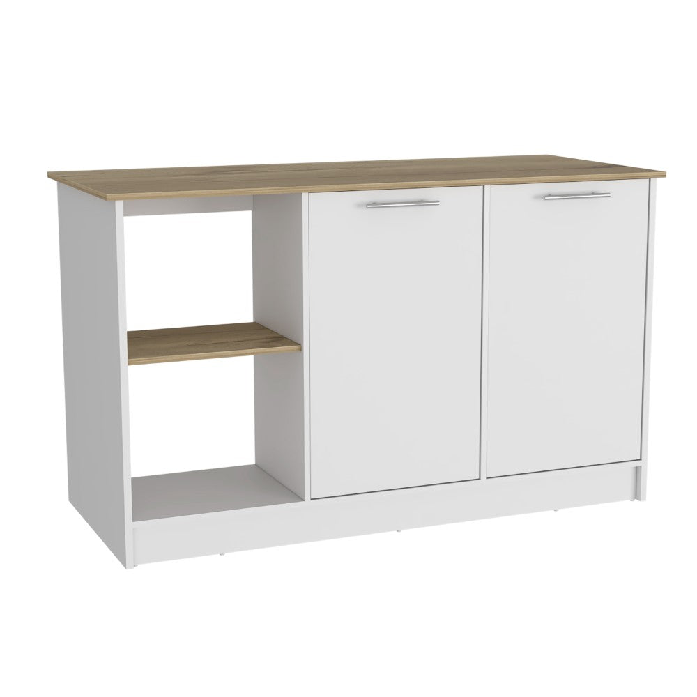 Kitchen Island Padua, Four Open Shelves, Light Oak / White Finish-3