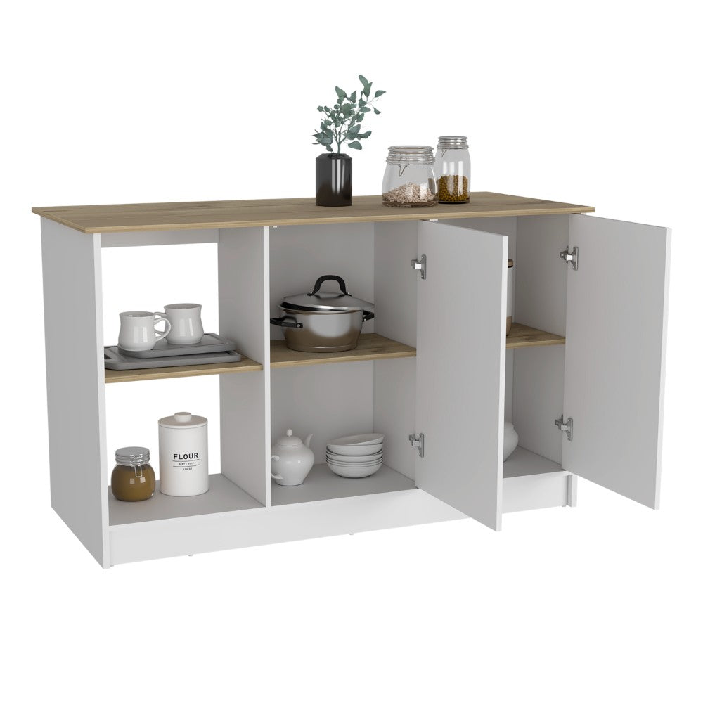 Kitchen Island Padua, Four Open Shelves, Light Oak / White Finish-4