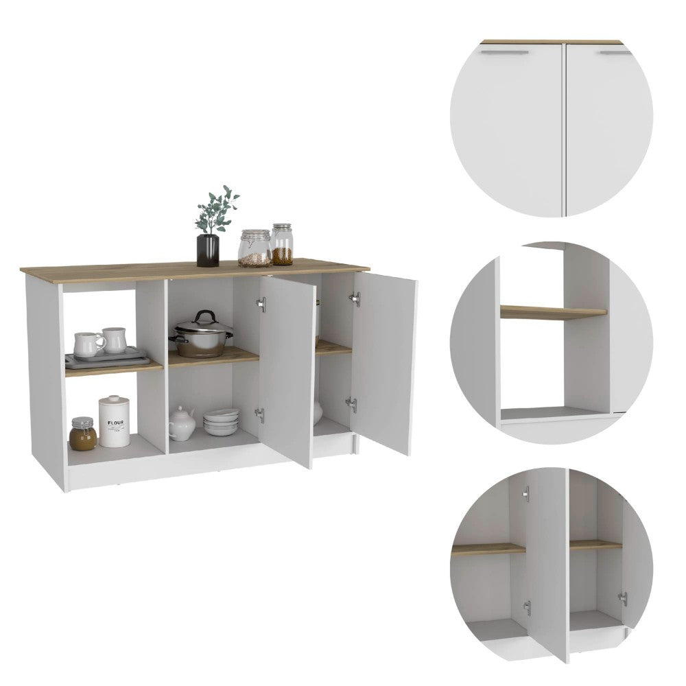 Kitchen Island Padua, Four Open Shelves, Light Oak / White Finish-2