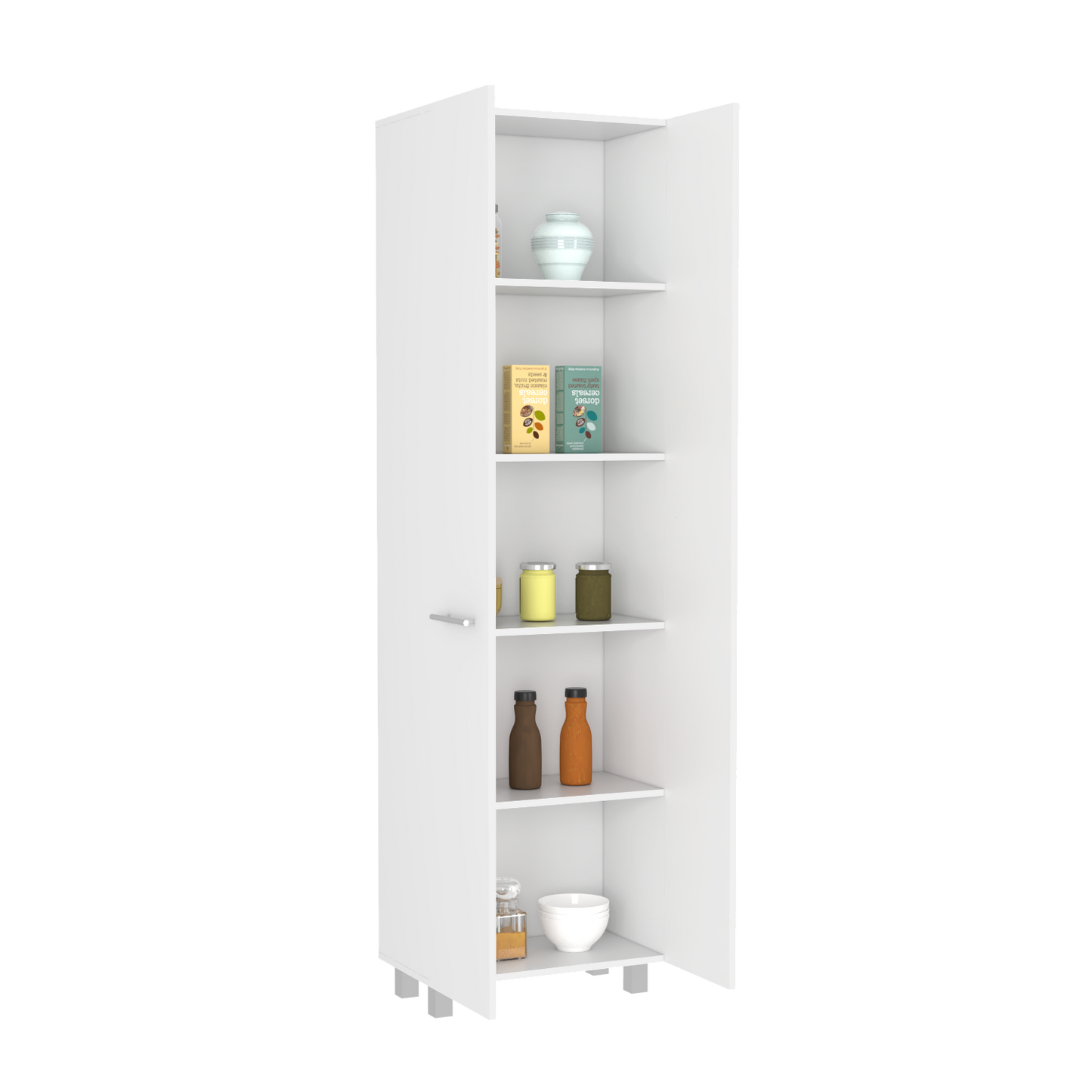 Pantry Cabinet Phoenix, Five Interior Shelves, White Finish-4