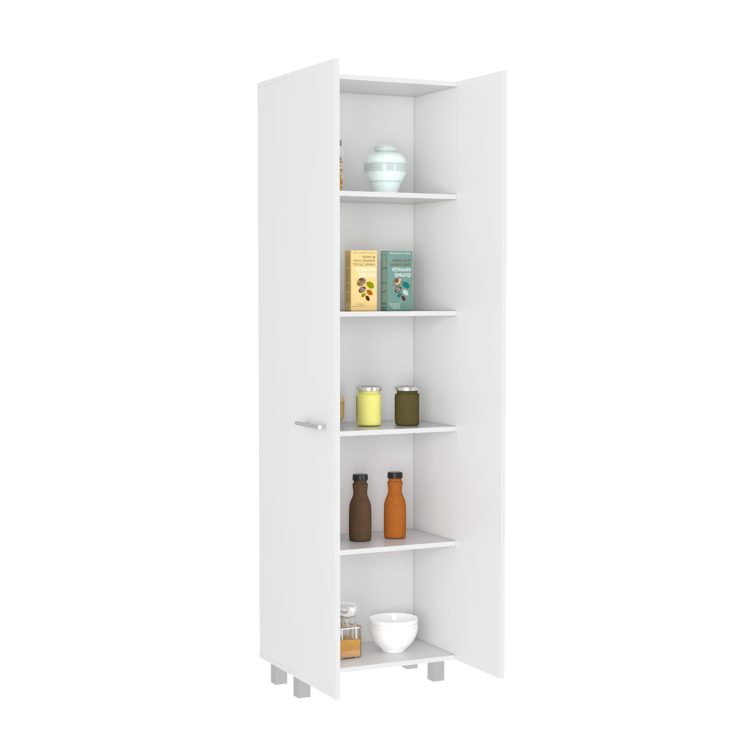 Pantry Cabinet Phoenix, Five Interior Shelves, White Finish-4